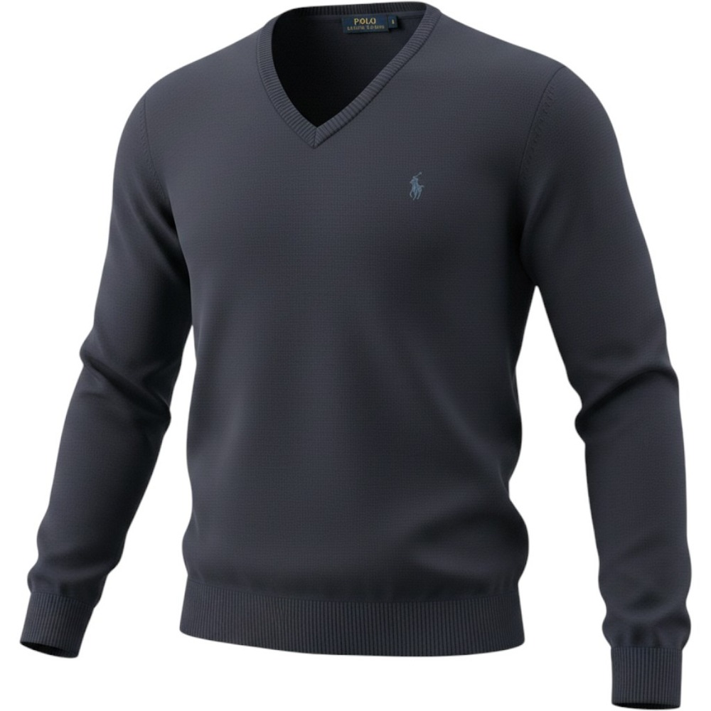 Polo Ralph Lauren Pima Cotton Sweater Mens L Navy Blue V Neck Pullover Knit Pony